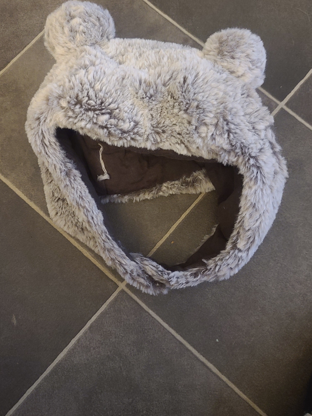 Kids Faux Fur Bear Ear Hat - Light Gray